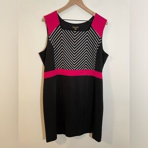 VOIR VOIR Pink Chevron Black & White Sheath Dress Professional Career Size 16